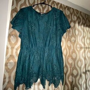 Lane Bryant Teal Floral Lace Blouse